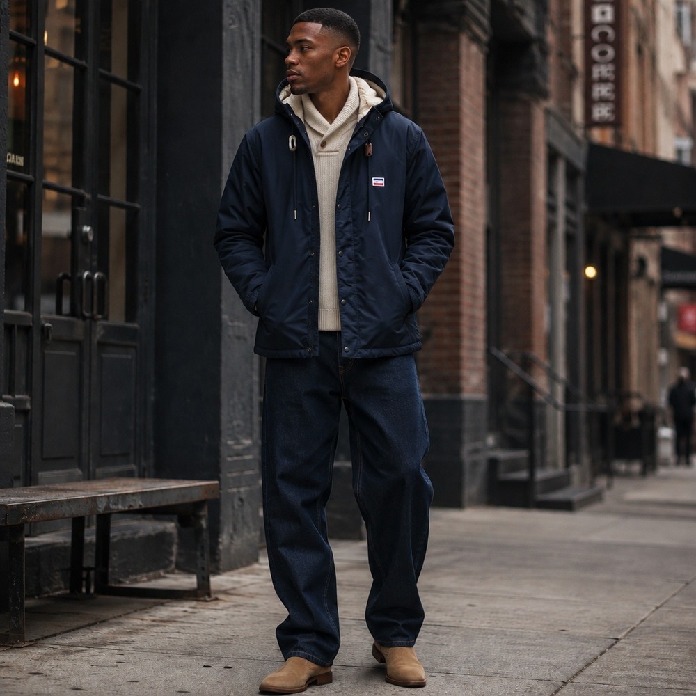 Levi's Sherpa Lined Hooded Coaches Parka L Navy Gorpcore Urban Campus Fisherman